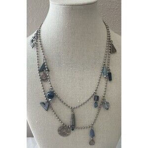 Southwest Kokopelli Hematite Glass Bead Charm Station Long Necklace